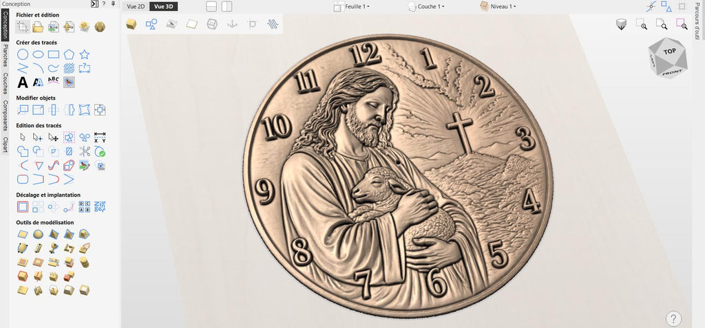 Fichier CNC horloge chrétienne – bas-relief religieux pour sculpture bois, décoration murale STL