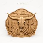 CNC & impression 3D crâne longhorn avec cactus et désert western, fichier STL très haute qualité
