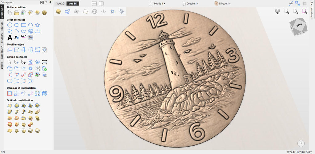 CNC-Datei Leuchtturm-Uhr – Küsten-Flachrelief für Holzskulpturen, nautische Wanddekoration STL
