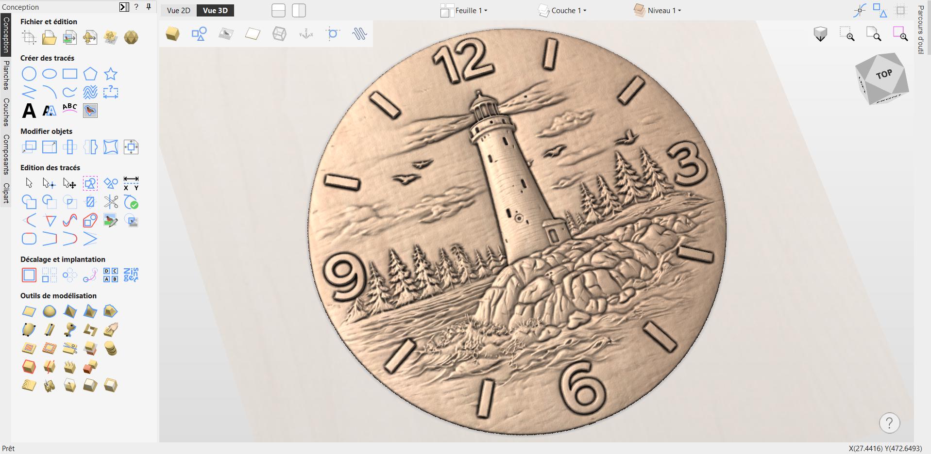 CNC-Datei Leuchtturm-Uhr – Küsten-Flachrelief für Holzskulpturen, nautische Wanddekoration STL
