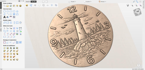 Fichier CNC horloge phare marin – bas-relief côtier pour sculpture bois, décoration murale nautique STL
