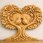 Fichier CNC arbre cœur oiseaux amoureux – bas-relief romantique pour sculpture bois, décoration murale mariage STL