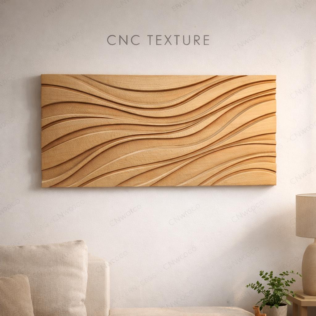 Fichier CNC panneau texture bois motif vague – bas-relief pour sculpture bois, design surface murale et décoration moderne STL