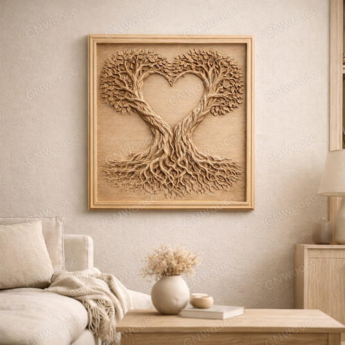 Fichier CNC cœur arbre de vie – bas-relief romantique pour sculpture bois, décoration murale Saint-Valentin STL