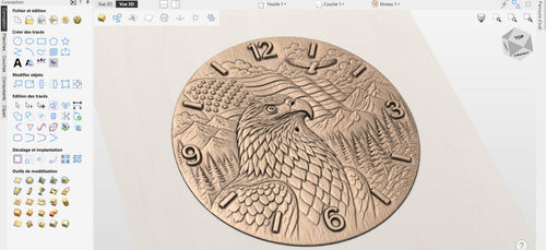 Fichier CNC horloge aigle drapeau USA, bas-relief bois patriotique, décoration murale américaine, sculpture horloge, modèle gravure 3D STL