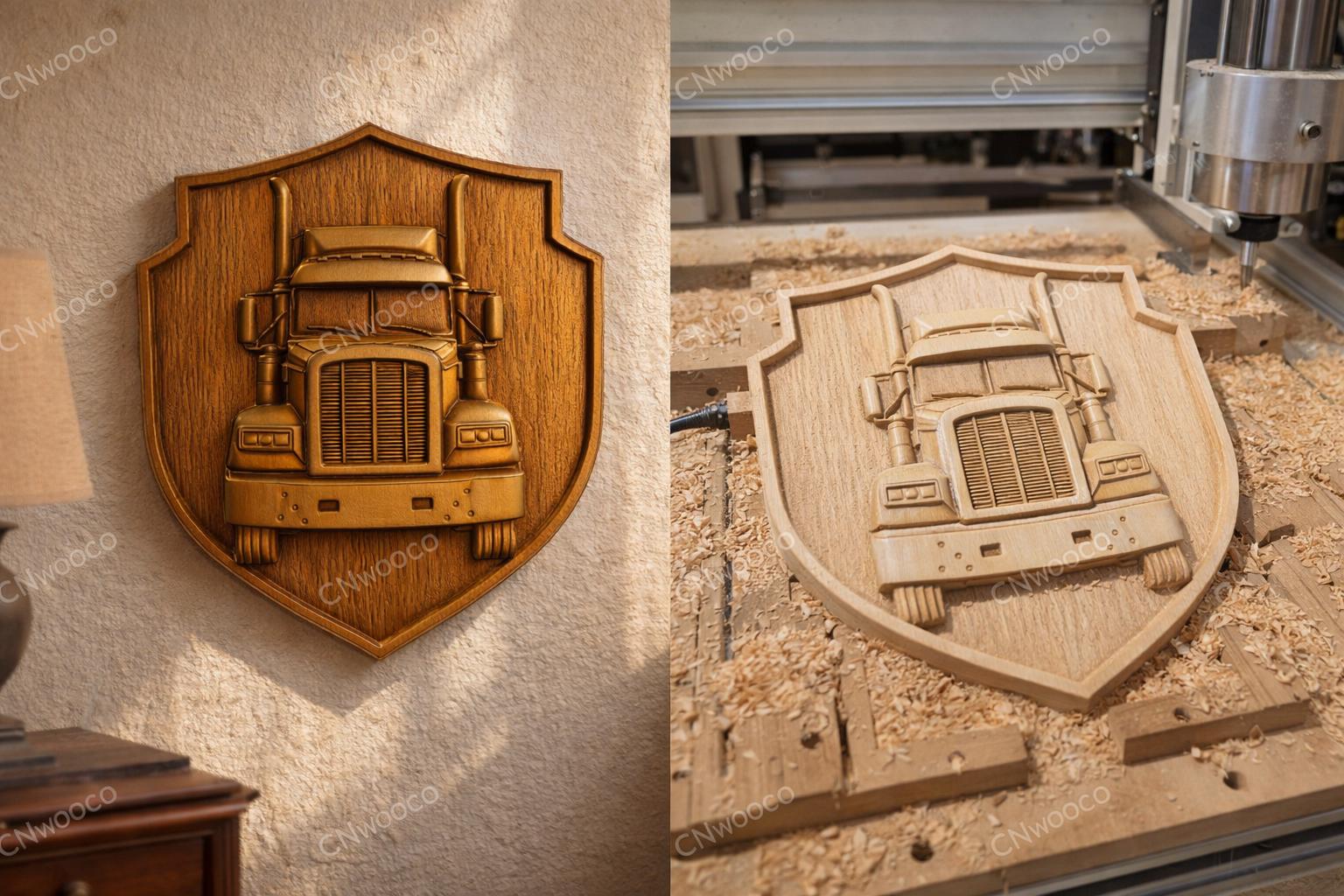 CNC-Datei Sattelzug – Flachrelief für Holzskulptur, Wanddekoration und Fahrergeschenk, anpassbares STL-Paneel
