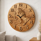 Fichier CNC horloge mains en prière – bas-relief chrétien pour sculpture bois, décoration murale religieuse STL