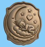 CNC & 3D-Druck, schlafendes Baby auf Mond Relief, Kinderzimmer Deko für Holzgravur, hochwertiges STL