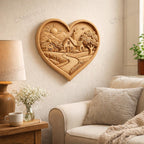 Fichier CNC cœur farmhouse romantique, bas-relief bois country, décoration murale rustique, modèle gravure 3D STL