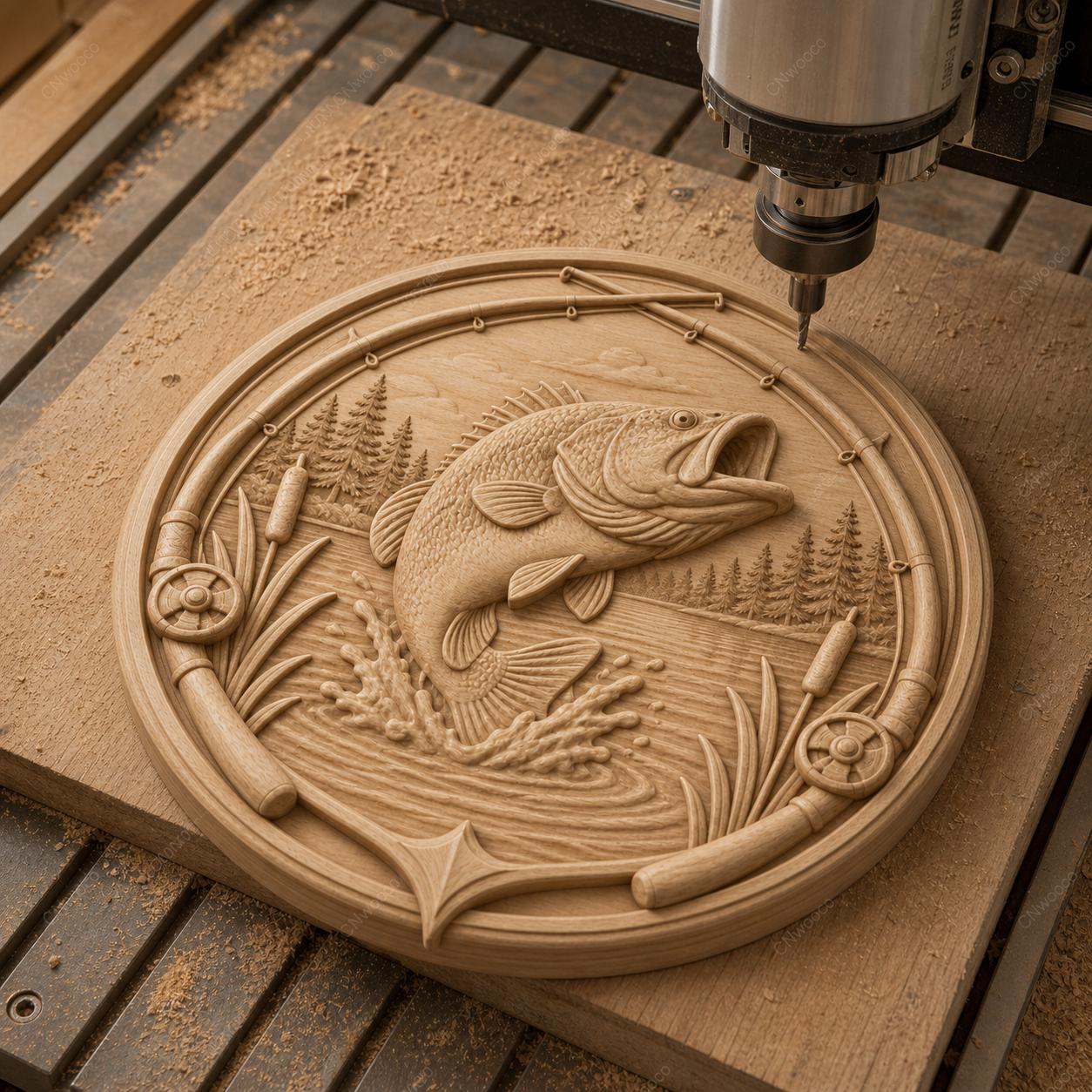 CNC & impression 3D poisson bass pêche, relief fishing STL haute qualité pour sculpture bois et décoration lodge