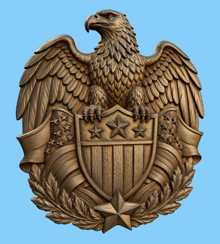 CNC & impression 3D aigle américain avec drapeau et montagnes, fichier STL très haute qualité