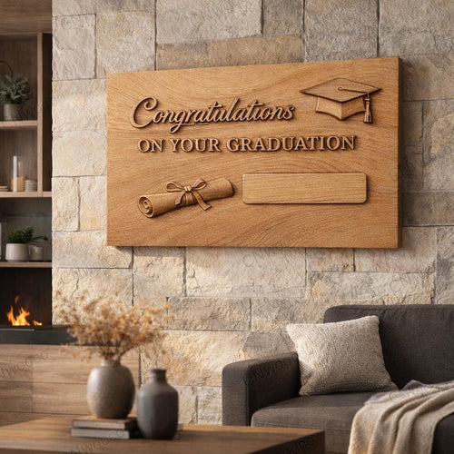 Fichier CNC & impression 3D panneau félicitations diplôme personnalisable – bas-relief pour sculpture bois, décoration murale STL