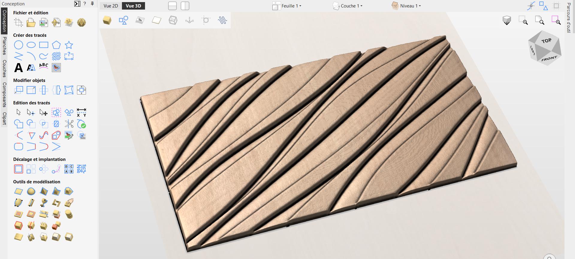 Fichier CNC panneau texture bois vague moderne – bas-relief motif pour sculpture bois, design façade meuble et décoration murale STL