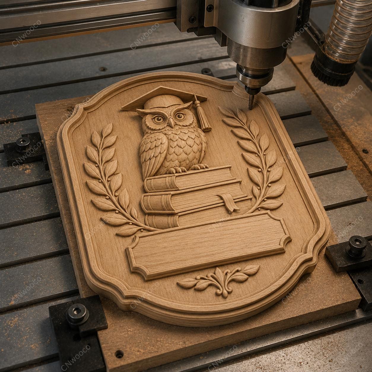 CNC & impression 3D relief hibou diplômé sur livres, plaque école graduation pour gravure bois, STL de haute qualité, à personnaliser