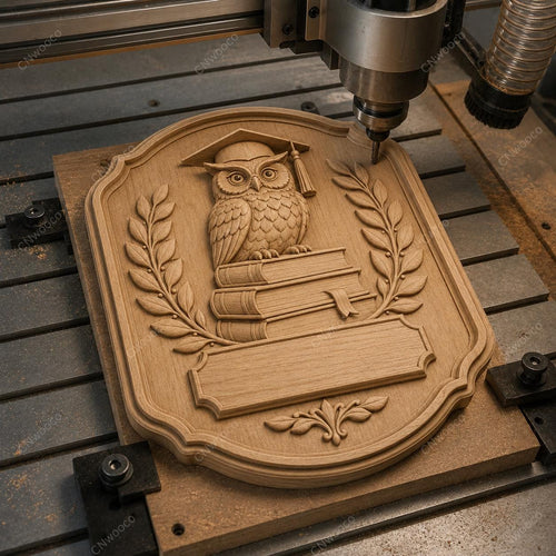 CNC & impression 3D relief hibou diplômé sur livres, plaque école graduation pour gravure bois, STL de haute qualité, à personnaliser