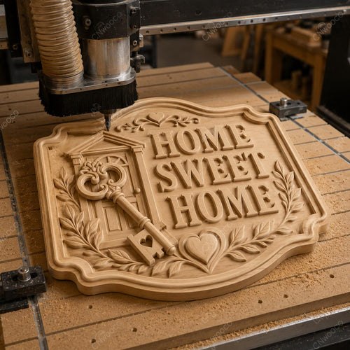CNC & impression 3D relief Home Sweet Home avec clé et porte, décoration maison pour gravure bois, STL de haute qualité