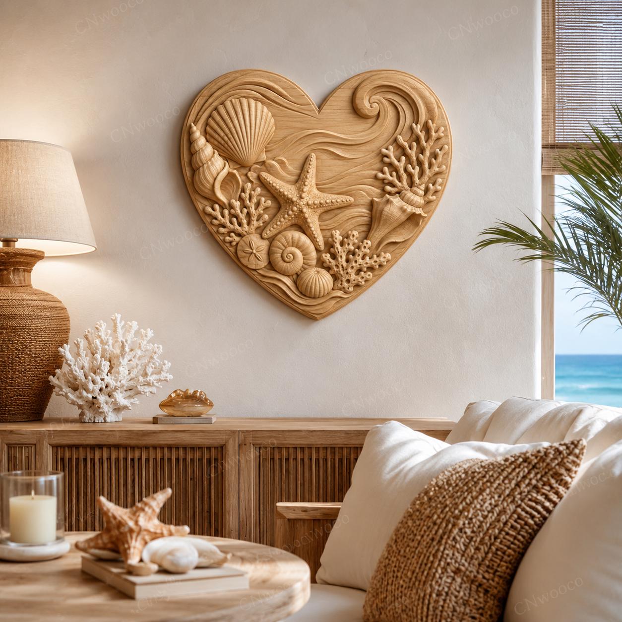 CNC & impression 3D cœur marin avec coquillages et étoile de mer, fichier STL très haute qualité