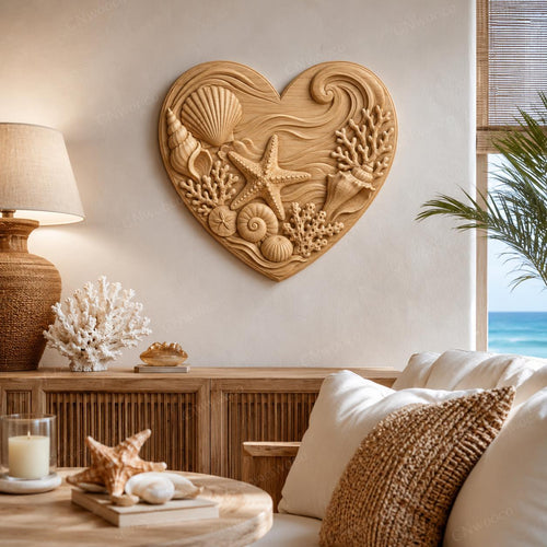 CNC & impression 3D cœur marin avec coquillages et étoile de mer, fichier STL très haute qualité