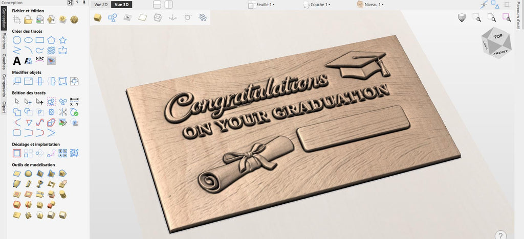 Fichier CNC & impression 3D panneau félicitations diplôme personnalisable – bas-relief pour sculpture bois, décoration murale STL