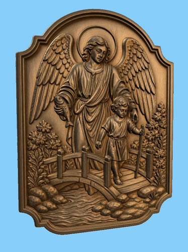CNC & impression 3D relief ange gardien avec enfant sur un pont, fichier STL très haute qualité