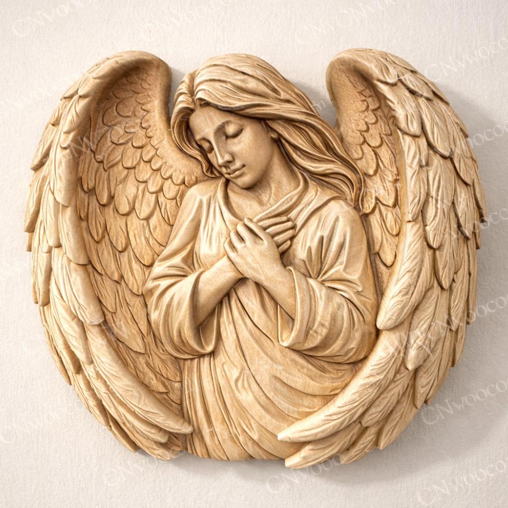 CNC-Datei Schutzengel-Flügel, Holz-Basrelief Gedenkstätte, spirituelle Wanddekoration, Holzskulptur, 3D STL-Graviermodell