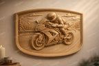 CNC Datei Sportbike-Biker, Holz-Flachrelief Biker, Garagen-Wanddekoration, Holzskulptur, 3D STL Gravurmodell