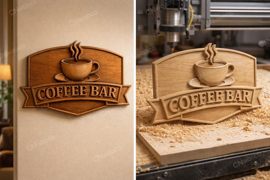 CNC-Datei für Coffee Bar-Schild, Holz-Flachrelief rustikales Café, Wanddekoration Küche, Barista-Geschenk, 3D-STL-Gravurvorlage