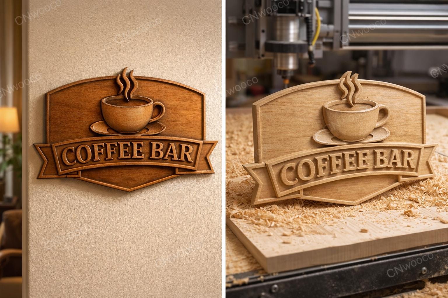 CNC-Datei für Coffee Bar-Schild, Holz-Flachrelief rustikales Café, Wanddekoration Küche, Barista-Geschenk, 3D-STL-Gravurvorlage