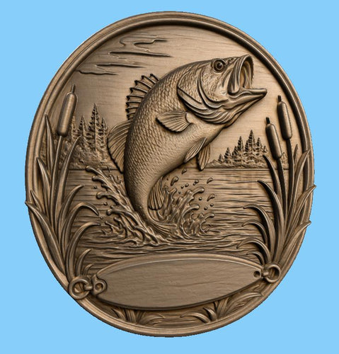 CNC & impression 3D relief poisson pêche et lac, fichier fishing pour gravure bois, STL de haute qualité, à personnaliser