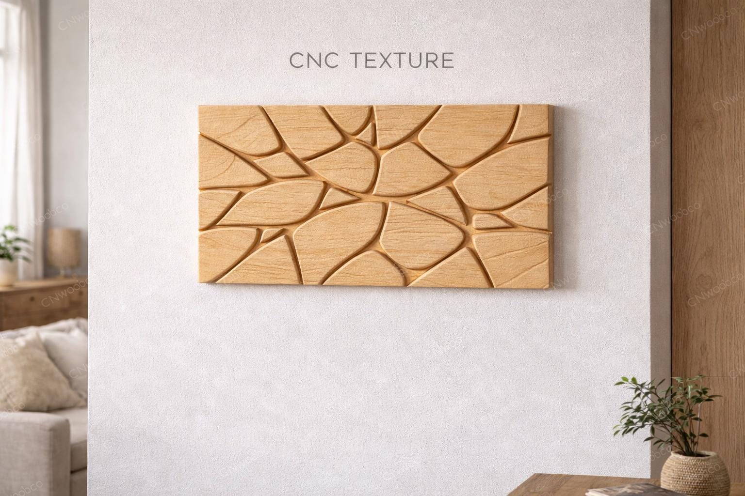 Fichier CNC panneau texture bois motif organique – bas-relief pour sculpture bois, design porte de meuble et décoration murale STL