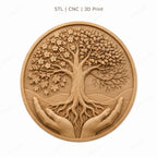 CNC & impression 3D arbre de vie tenu par des mains, fichier STL très haute qualité