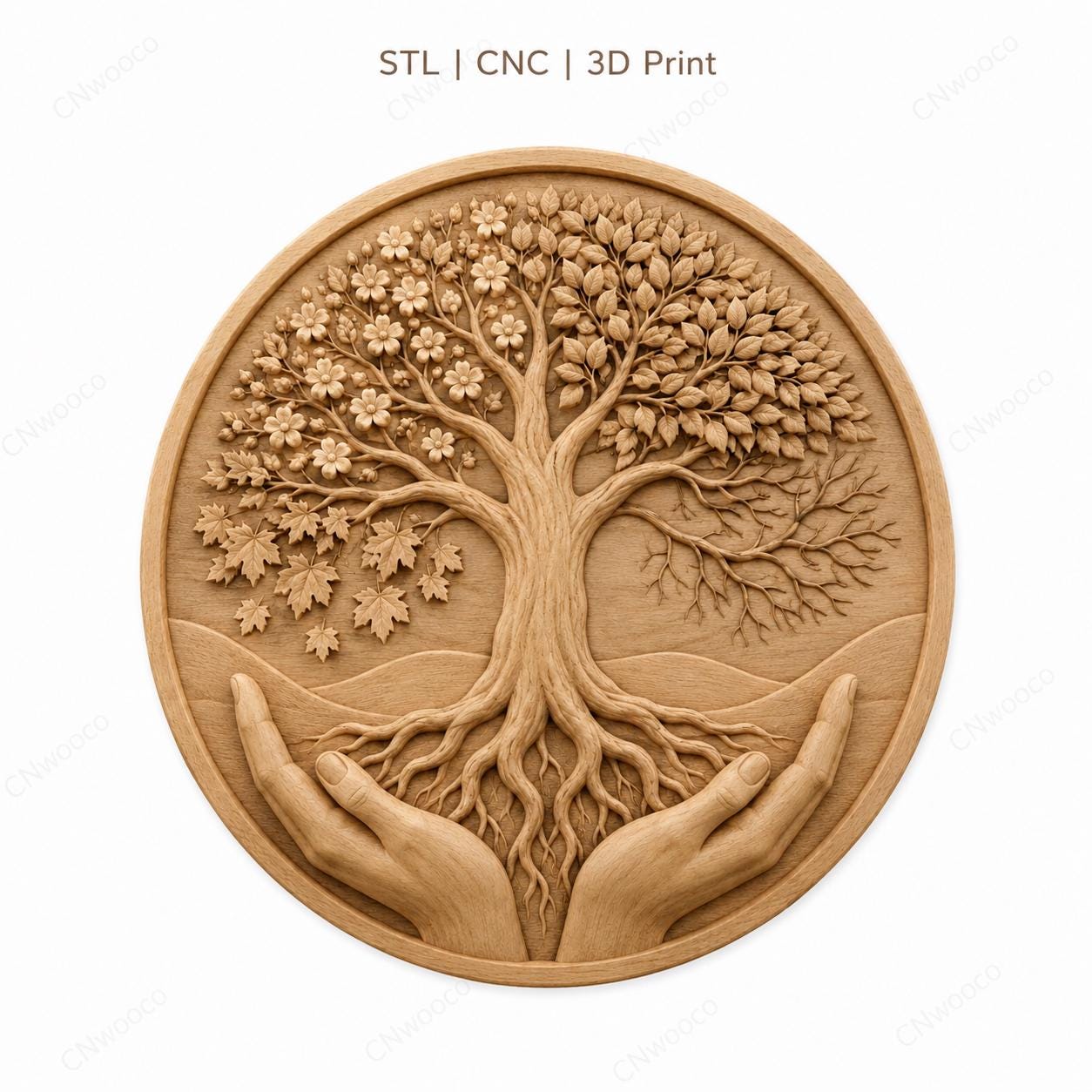 CNC & impression 3D arbre de vie tenu par des mains, fichier STL très haute qualité