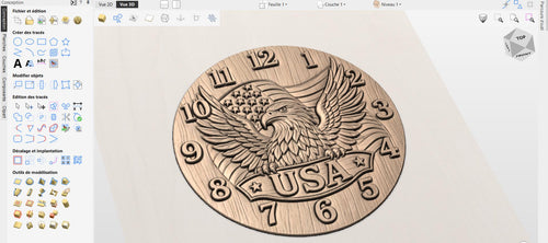 Fichier CNC horloge aigle drapeau USA – bas-relief patriotique pour sculpture bois, décoration murale rustique STL haute qualité