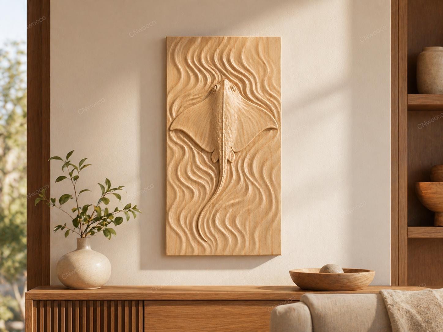 CNC-Datei Mantarochen – Unterwasser-Flachrelief für Holzskulpturen, Ozean- und Meereslebens-Wanddekoration STL