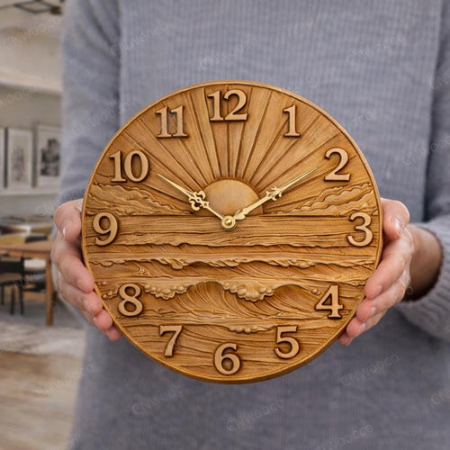 Fichier CNC horloge mer moderne – bas-relief marin pour sculpture bois, décoration murale STL