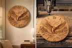 Fichier CNC horloge aigle américain – bas-relief drapeau USA pour sculpture bois, décoration murale patriotique STL