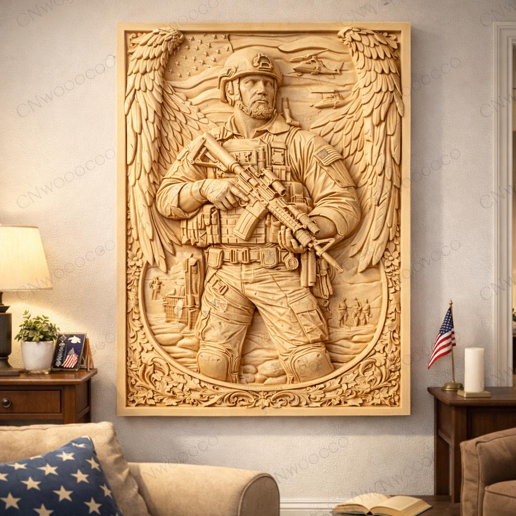 CNC Datei Soldat Militär Hommage, patriotisches Holzrelief, Wanddekoration, Holzskulptur, 3D STL Gravurmodell