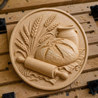 CNC & 3D-Druck, Reliefbild handwerkliches Brot mit Weizen und Rolle, STL-Datei sehr hohe Qualität