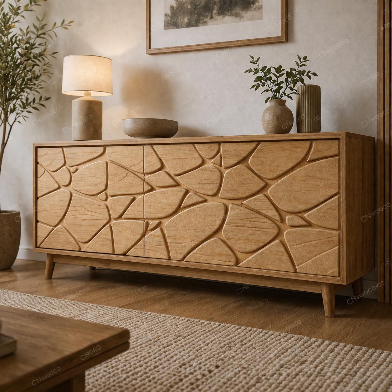 Fichier CNC panneau texture bois motif organique – bas-relief pour sculpture bois, design porte de meuble et décoration murale STL