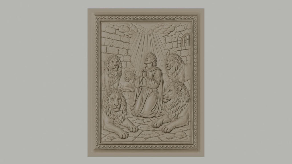 Fichier CNC & impression 3D Daniel avec lions, scène biblique en prison, haute qualité relief STL