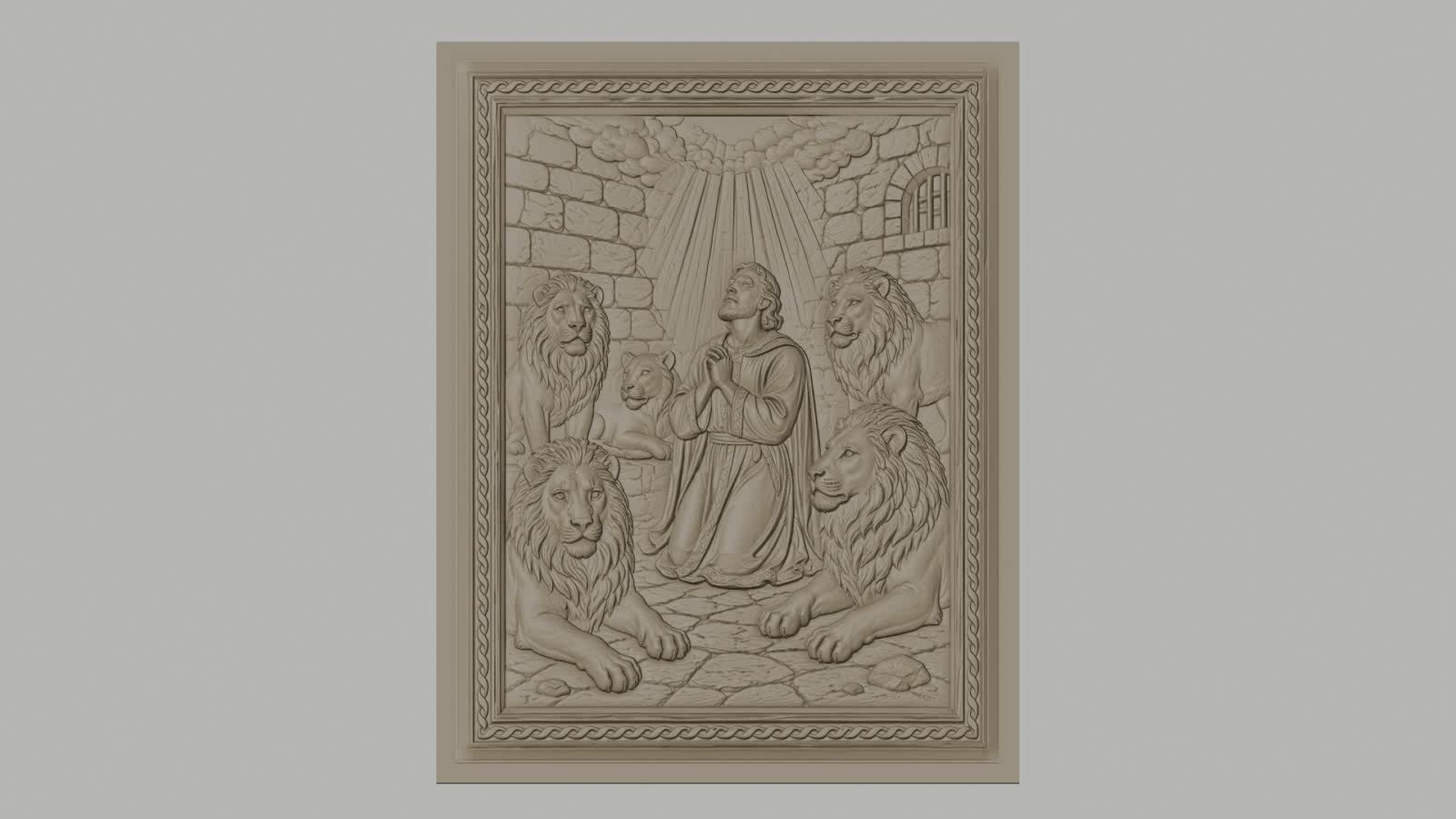 Fichier CNC & impression 3D Daniel avec lions, scène biblique en prison, haute qualité relief STL