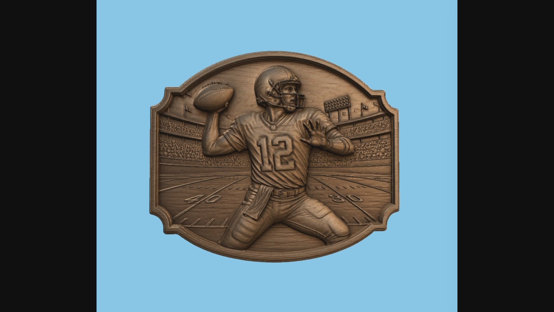 Relief quarterback football américain numéro 12, CNC & impression 3D, fichier STL, STL de très haute qualité