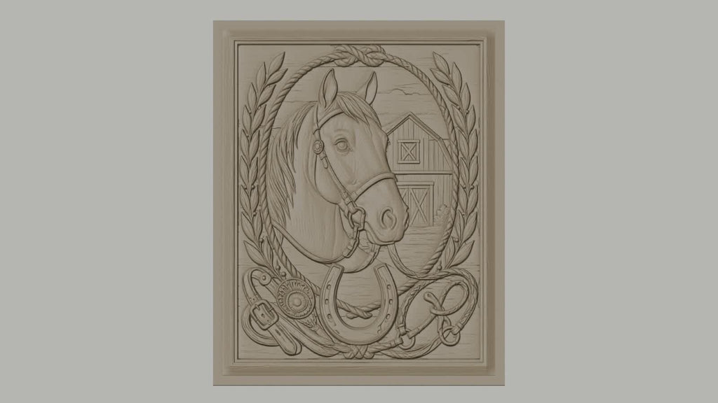Fichier CNC & impression 3D cheval, fer à cheval, écurie, relief style western haute qualité relief STL
