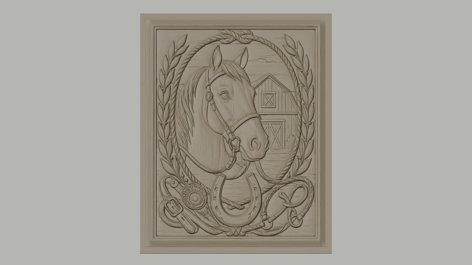 Fichier CNC & impression 3D cheval, fer à cheval, écurie, relief style western haute qualité relief STL