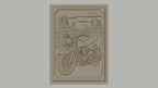 Fichier CNC & impression 3D moto cruiser, route désertique avec buttes et nuages, haute qualité relief STL