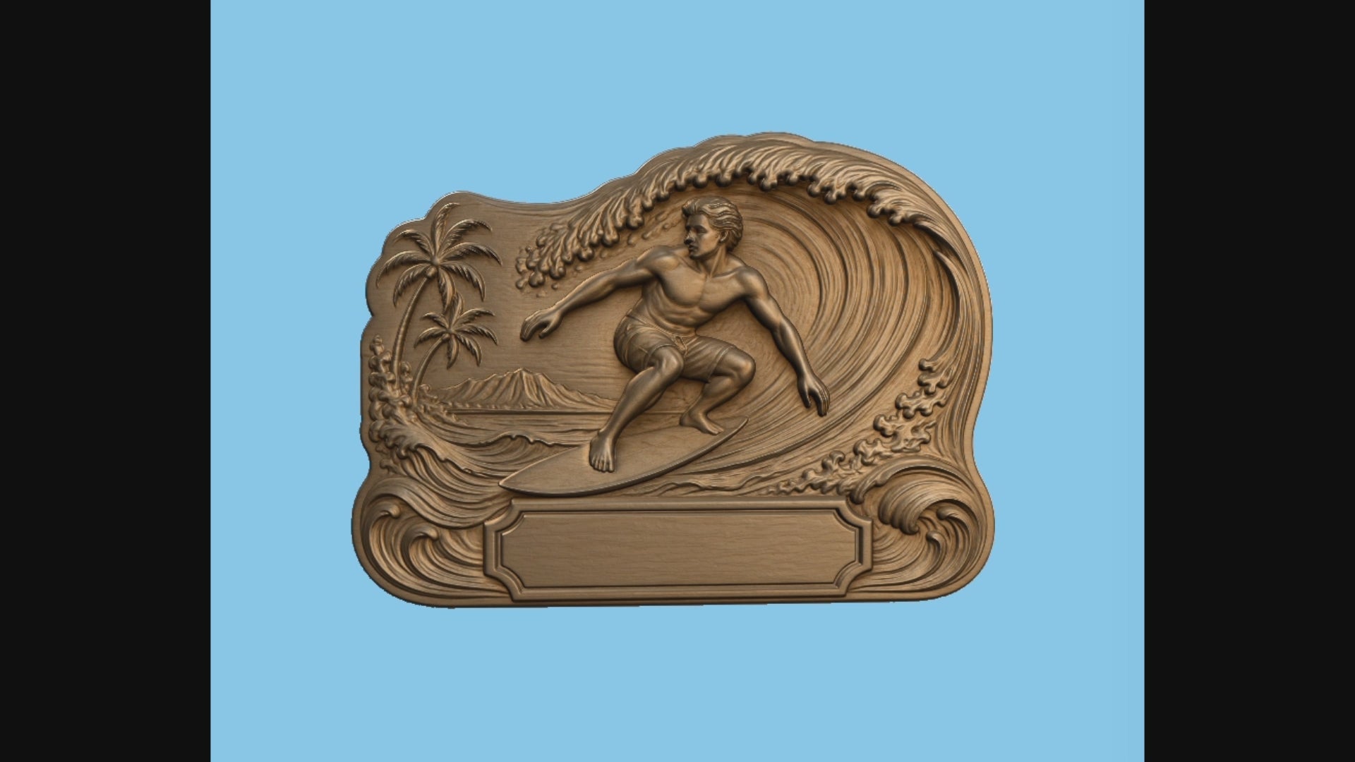 CNC & impression 3D relief surfeur vague tropicale à personnaliser, déco surf plage, STL très haute qualité