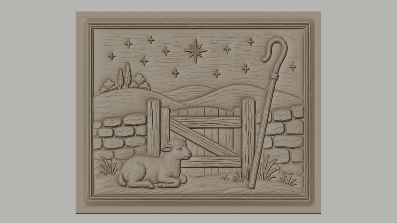 Fichier CNC & impression 3D agneau berger, porte en bois et étoile, haute qualité relief STL