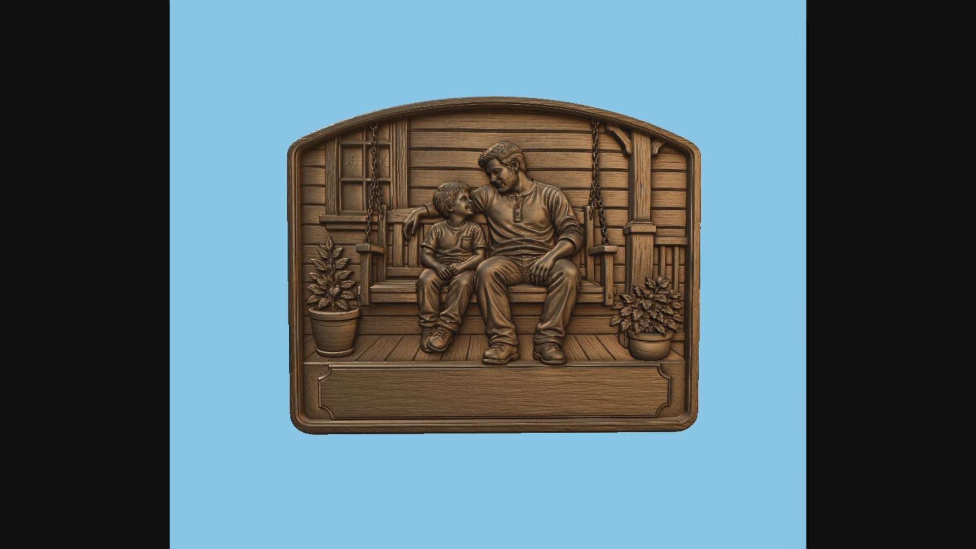 CNC & impression 3D scène père et fils sur balançoire, relief bois familial à personnaliser, fichier STL très haute qualité