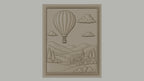 Fichier CNC & impression 3D montgolfière, village, collines, nuages, haute qualité relief STL