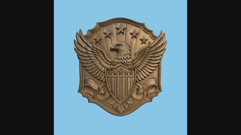 CNC & impression 3D aigle américain avec bouclier patriotique, relief mural bois pour carving, fichier STL